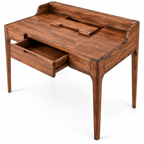 Handcrafted Solid Walnut Writing Desk with Drawer – 43.5