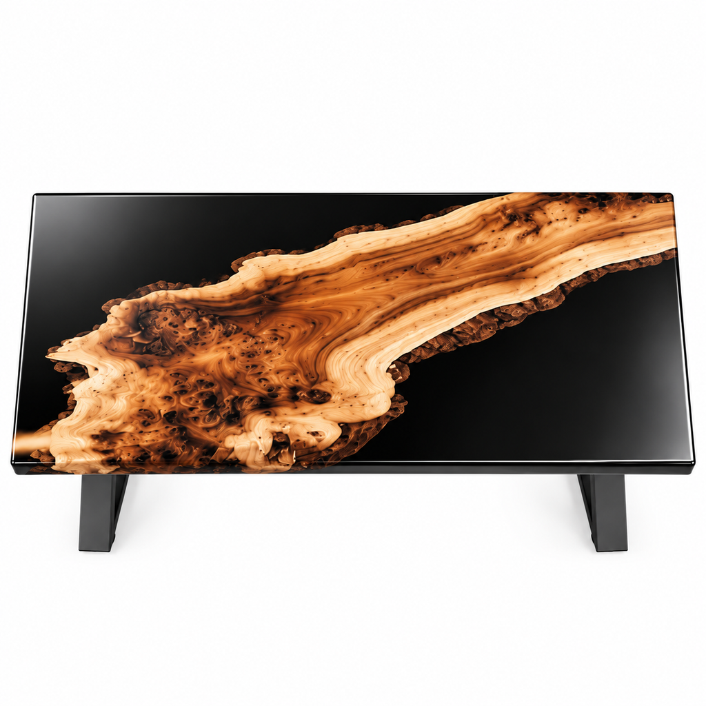 Handmade Live-Edge Wood and Black Resin Accent Table – 25″ × 15″