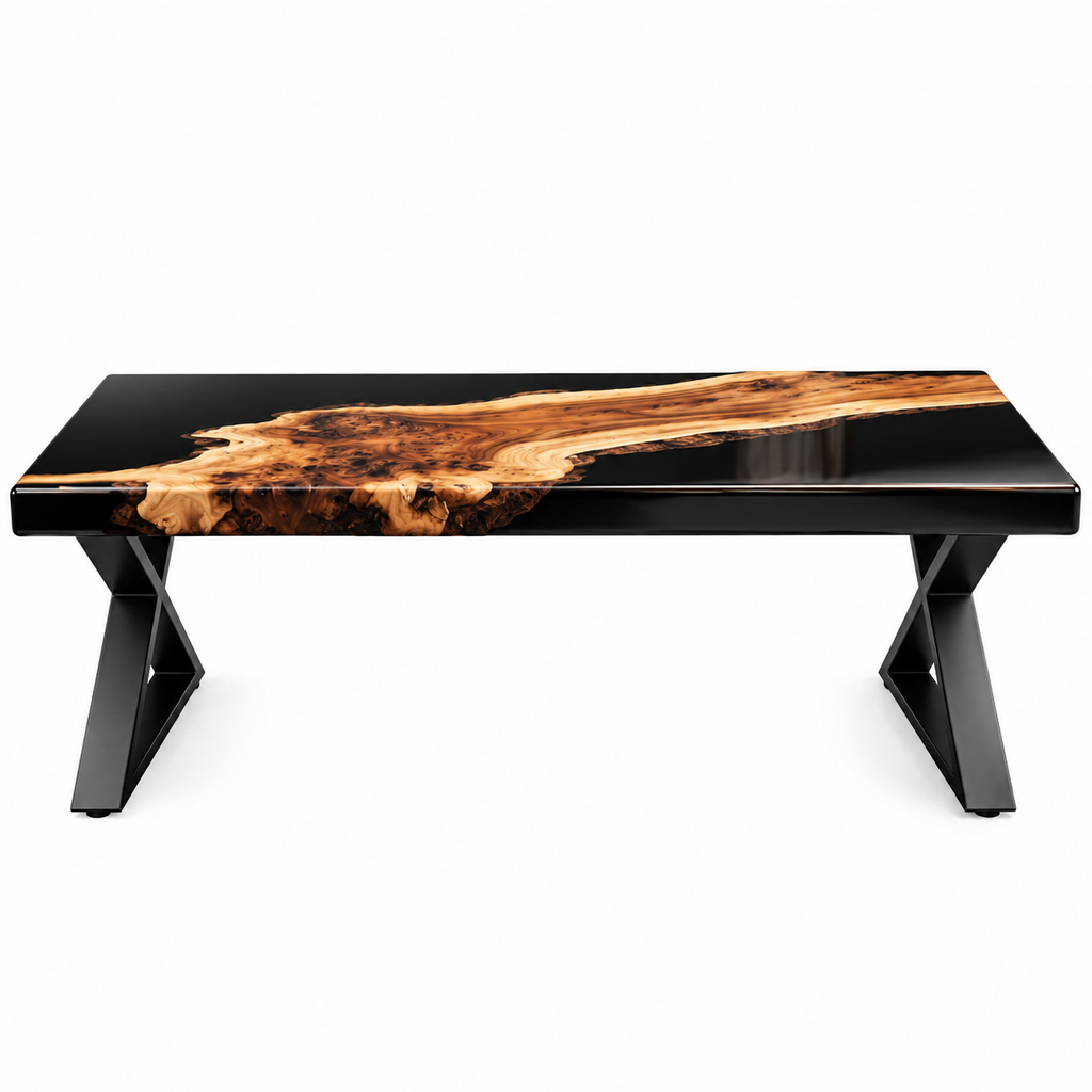Handmade Live-Edge Wood and Black Resin Accent Table – 25″ × 15″