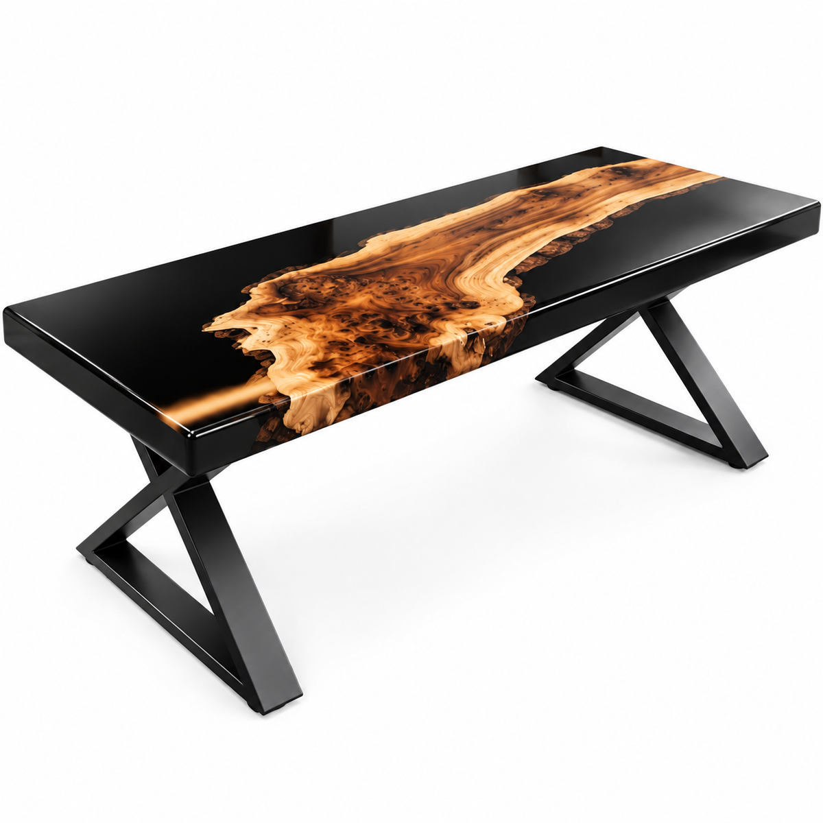 Handmade Live-Edge Wood and Black Resin Accent Table – 25″ × 15″