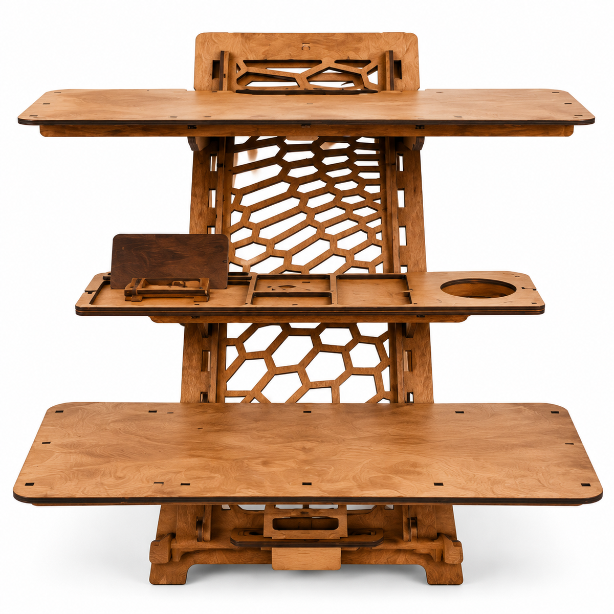 Adjustable Plywood Sit-Stand Workstation with Shelves – Large