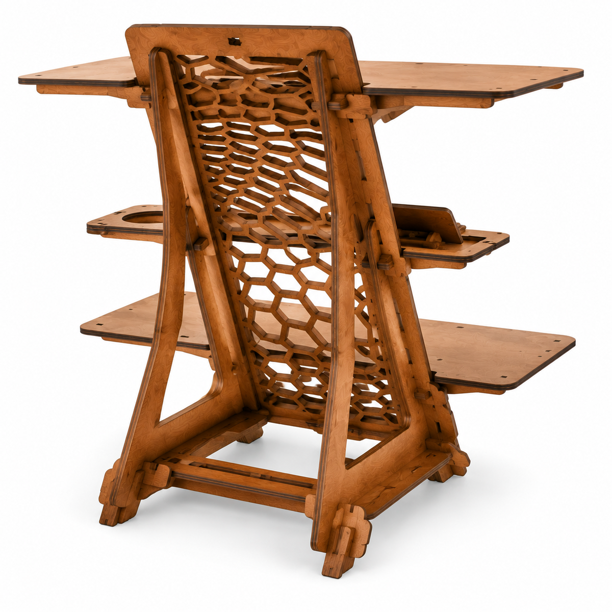Adjustable Plywood Sit-Stand Workstation with Shelves – Large