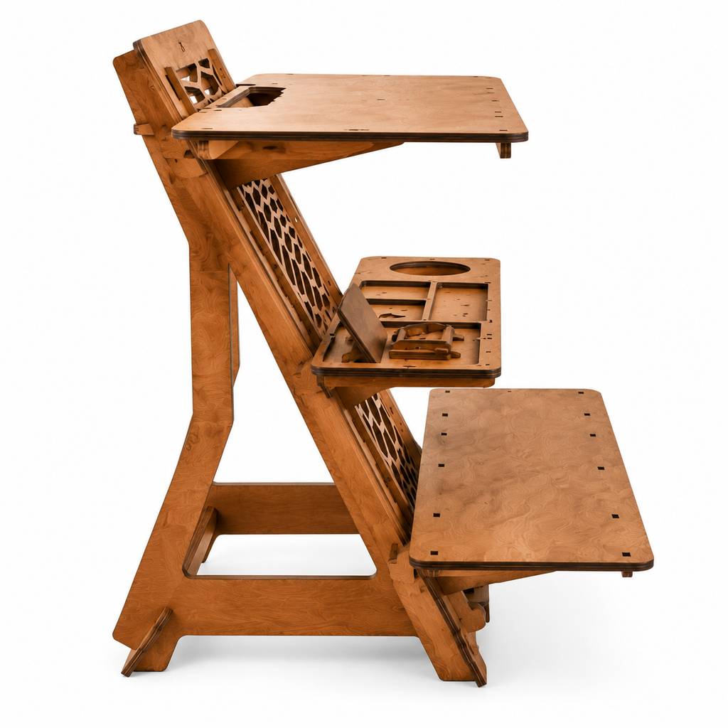Adjustable Plywood Sit-Stand Workstation with Shelves – Large